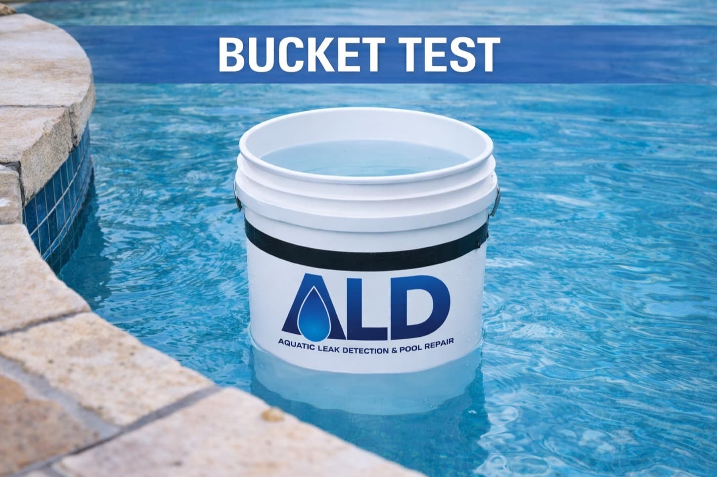 Pool bucket test — an Aquatic Leak Detection bucket in a pool to tell a leak apart from evaporation